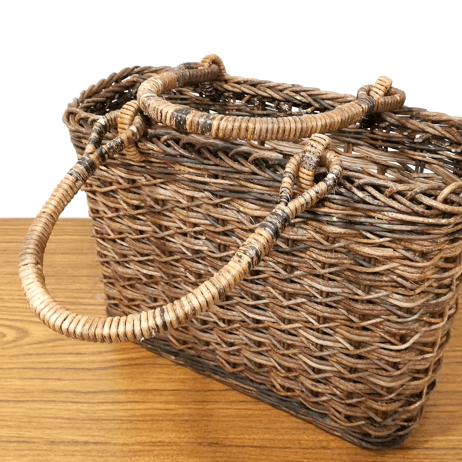 割引｜あけび-かごバッグ｜たすき編み｜小サイズ｜四角底｜薄型｜黒