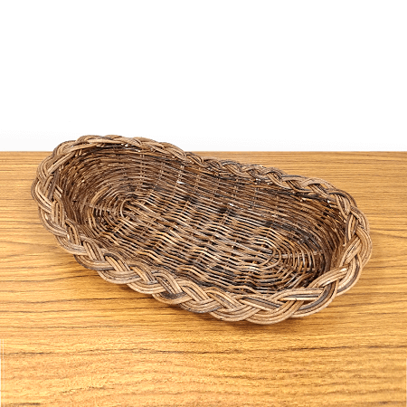 一点-あけびかご｜バスケット｜菓子皿｜パンかご｜並編み｜楕円形｜口広｜三つ編み止めへ