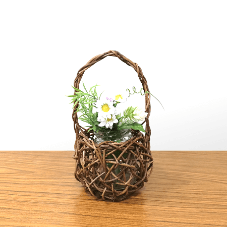 一点-あけびかご｜花かご｜フラワーポット｜鉢カバー｜鉢受け｜床の間飾り｜乱れ編み｜円底｜一本手へ