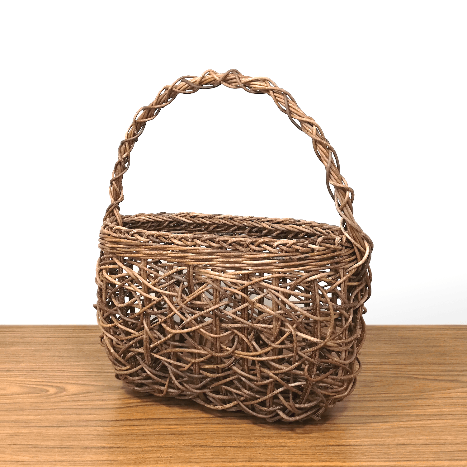 あけび-かごバッグ|乱れ編み|中サイズ|胴張り|舟底|薄型|一本手
