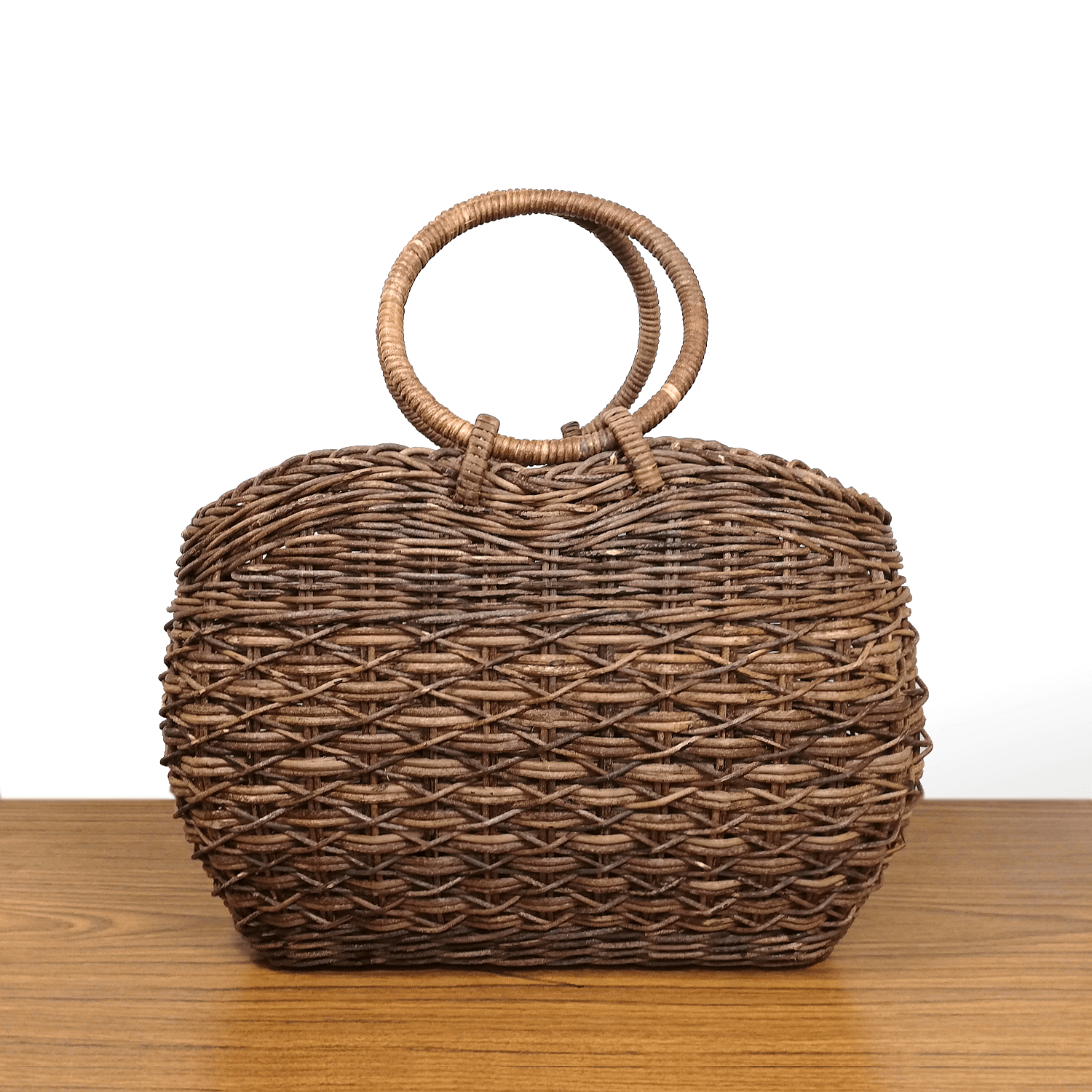 一点物｜あけび-かごバッグ｜たすき編み｜中サイズ｜四角底｜胴張り