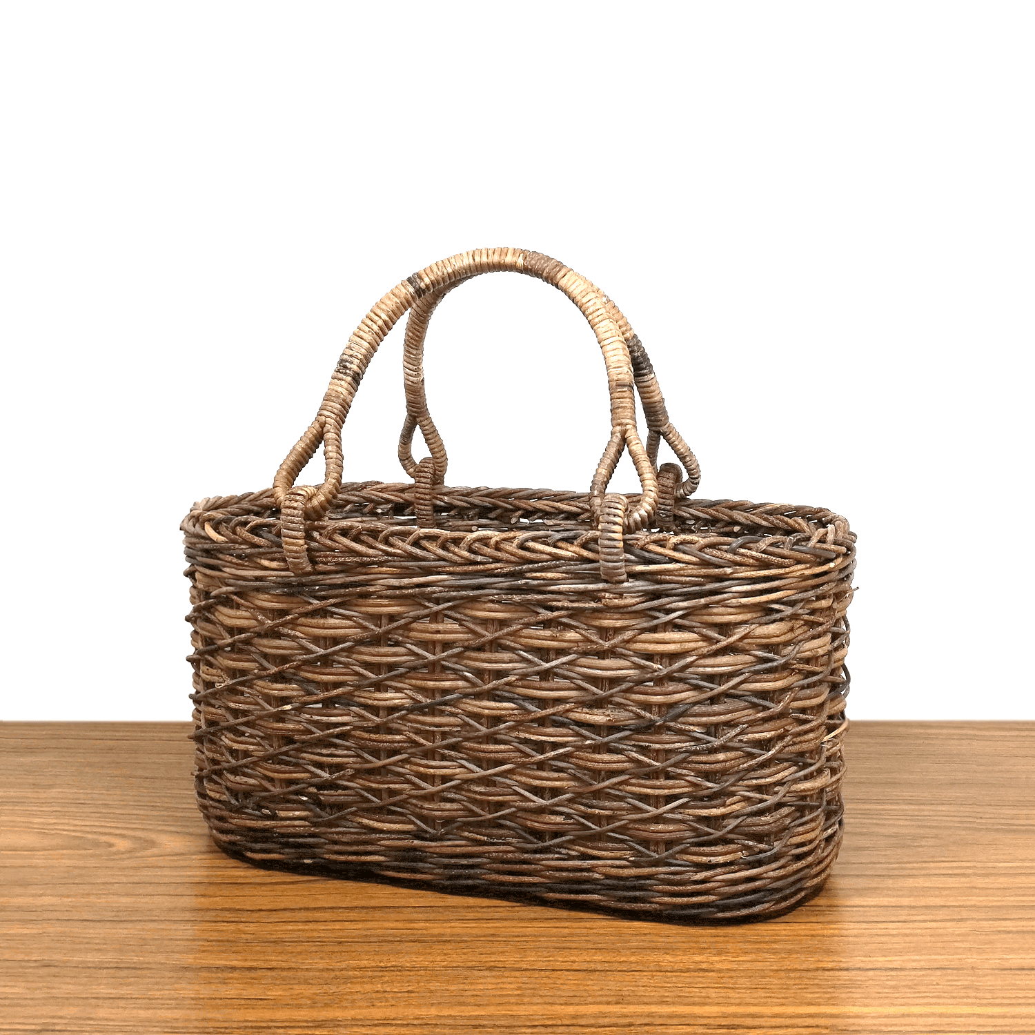 あけび-かごバッグ｜たすき編み｜中サイズ｜小判底｜浅型