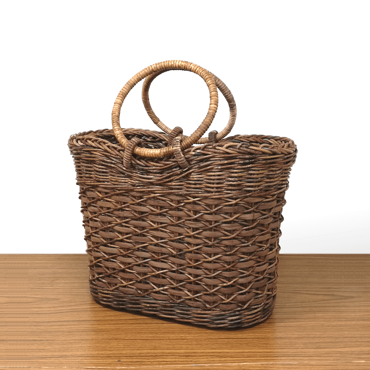 あけび-かごバッグ｜山ぶどう｜たすき編み｜中サイズ｜小判底｜口広｜リング手