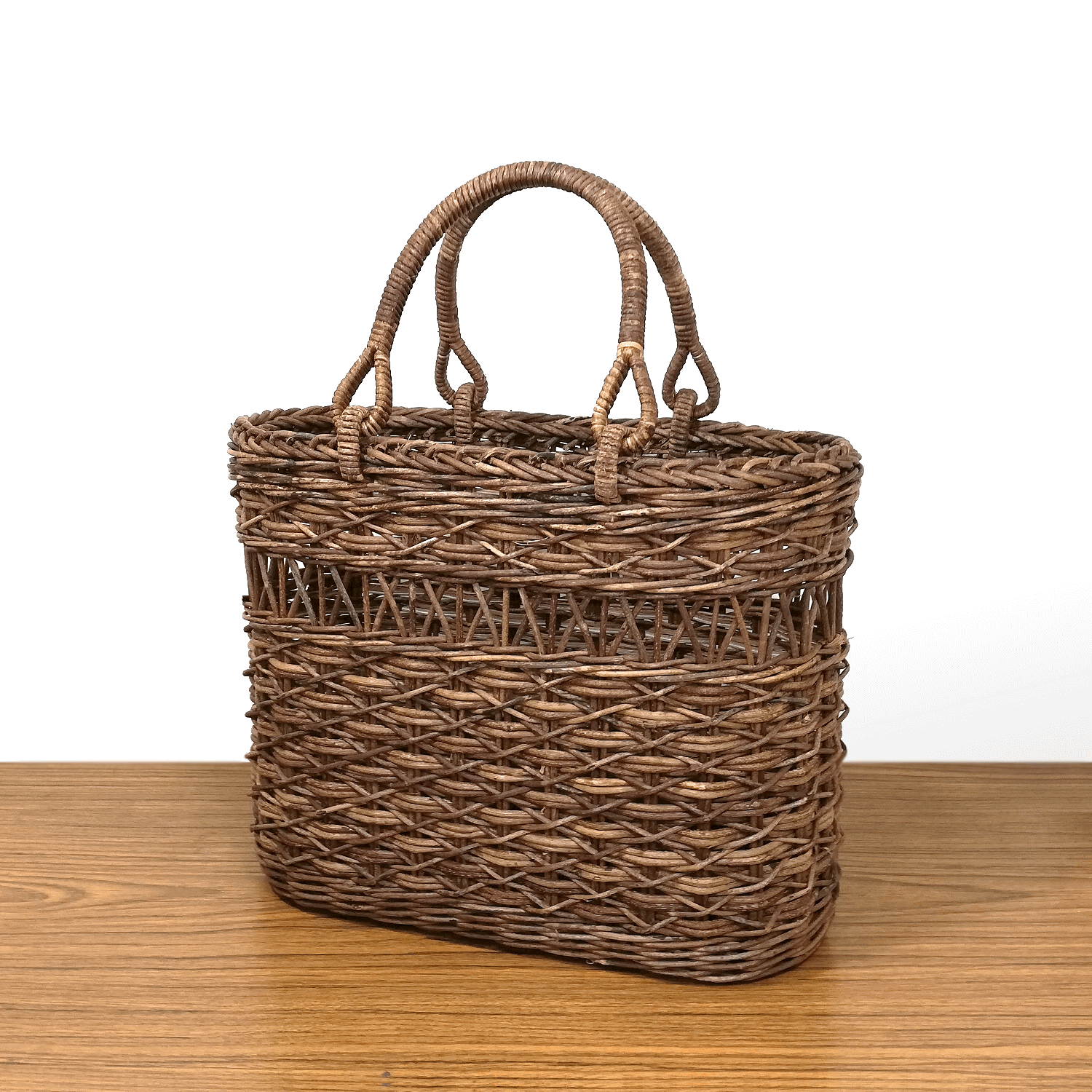 一点物｜あけび-かごバッグ｜たすき編み｜矢来編み｜中サイズ｜小判底