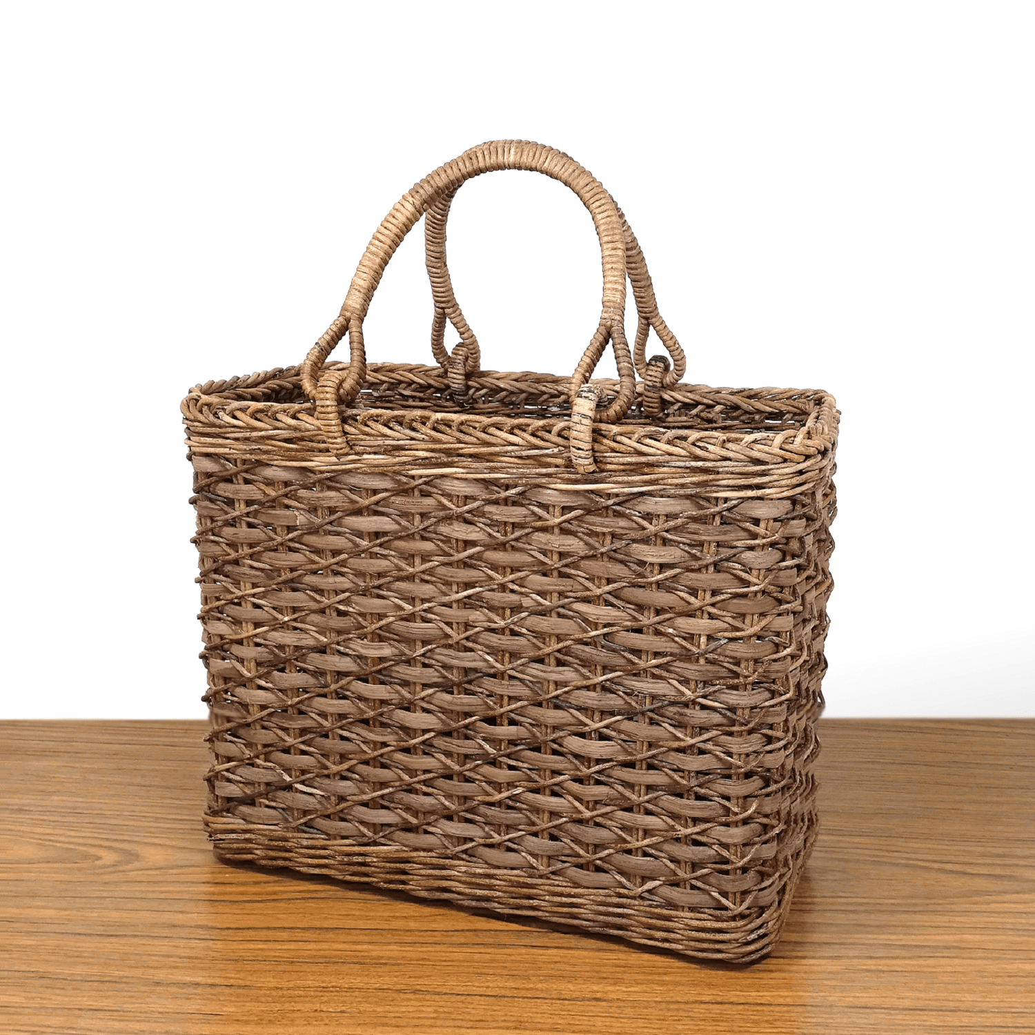 あけび-かごバッグ|国産・山葡萄|たすき編み|中サイズ|四角底