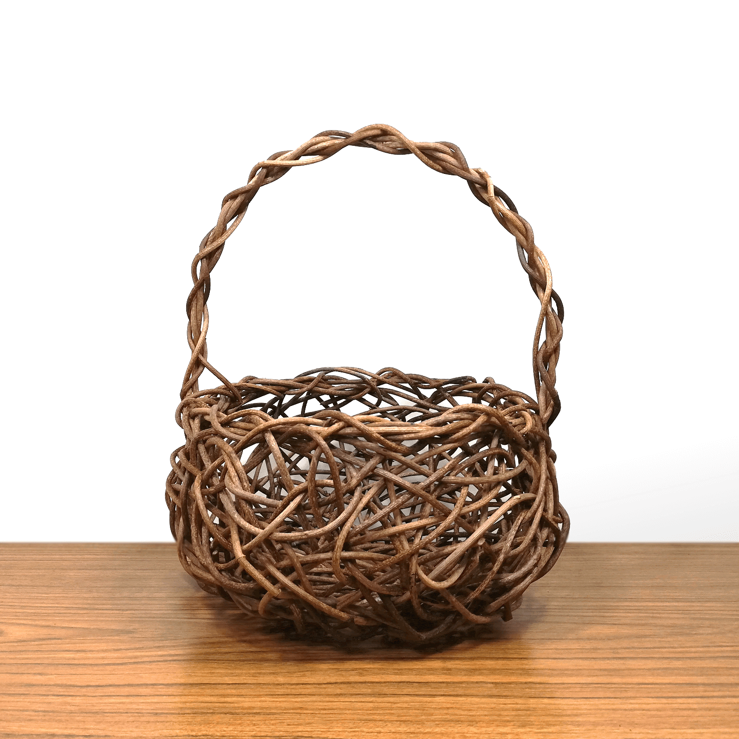 ミニバスケット|ミニかごバッグ|乱れ編み|鉢カバー|円型|一本手 あけびかご