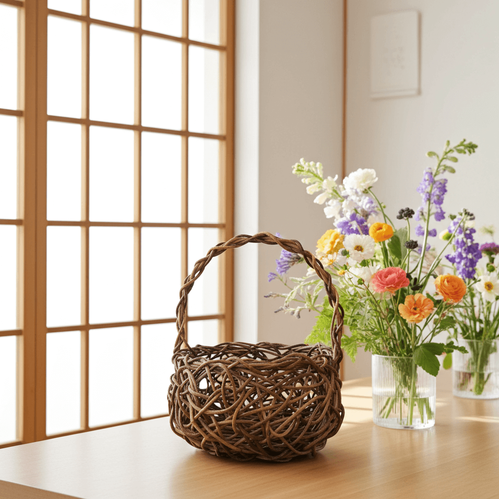 一点物｜あけびかご｜ミニバスケット｜ミニかごバッグ｜乱れ編み｜鉢