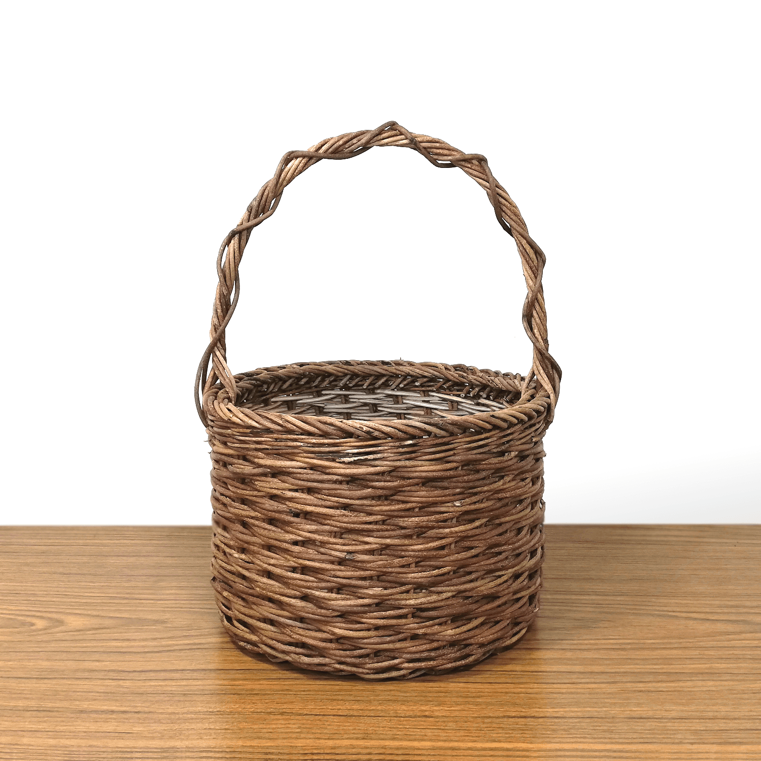 あけび-かごバッグ｜小松編み｜中サイズ｜寸胴｜円底｜鉢カバー｜ピクニックバッグ｜一本手