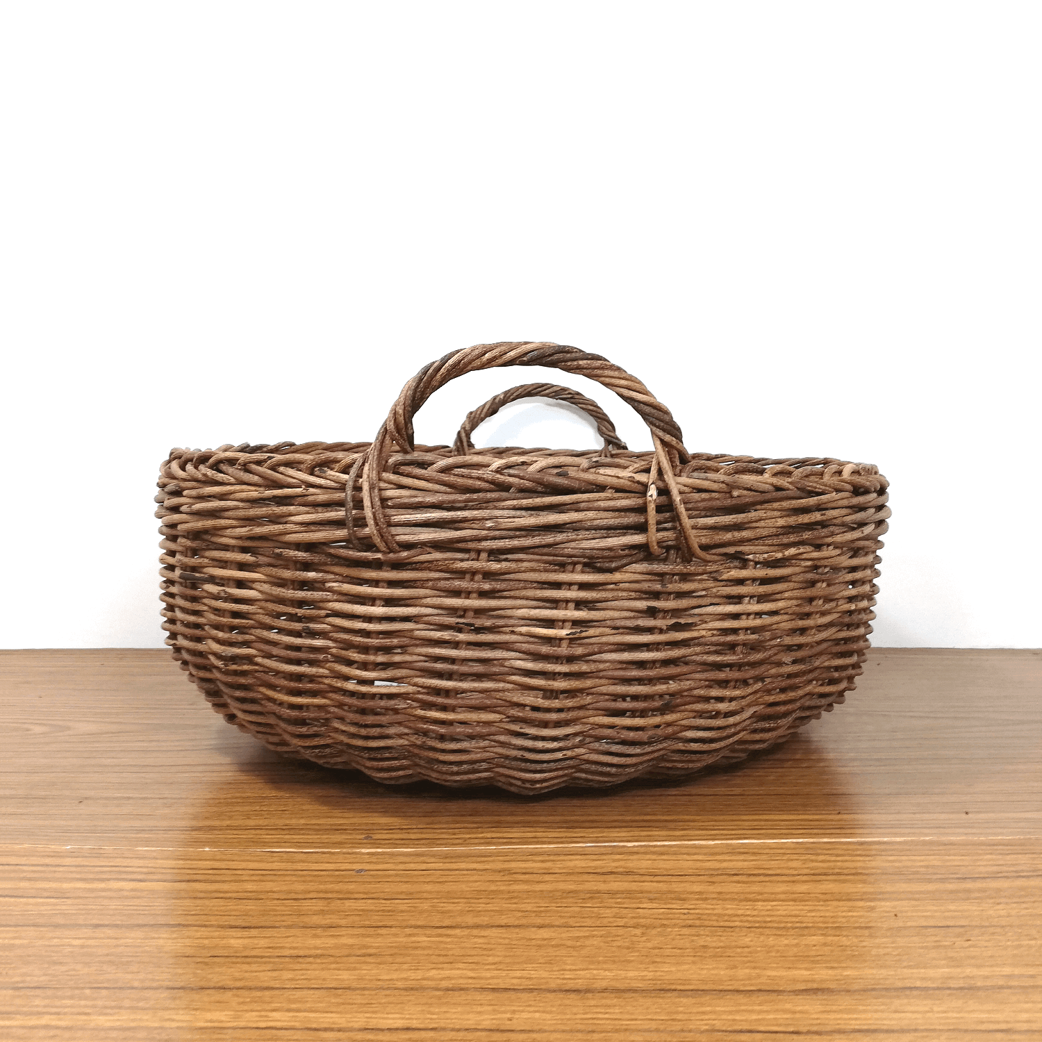 一点物｜あけびかご｜バスケット｜並編み｜大サイズ｜円型｜耳付