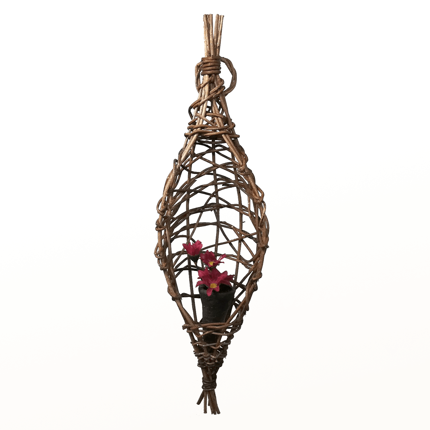 あけびかご｜花かご｜フラワーポット｜一輪挿し｜吊るしかご｜乱れ編み｜納豆型｜あけび蔓細工｜つるかご