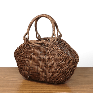 一点物｜あけび-かごバッグ｜織り編み｜中サイズ｜舟底｜ブラウンポッケ