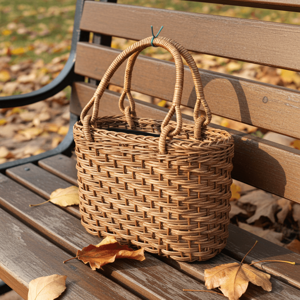 あけび-かごバッグ｜ほら編み｜小サイズ｜小判底｜ブラウンポッケ