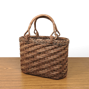 あけび-かごバッグ｜ほら編み｜小サイズ｜小判底｜ブラウンポッケ