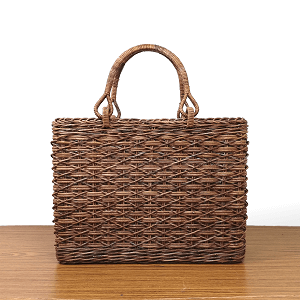 あけび-かごバッグ｜たすき編み｜中サイズ｜四角底｜薄型｜ブラウンポッケ