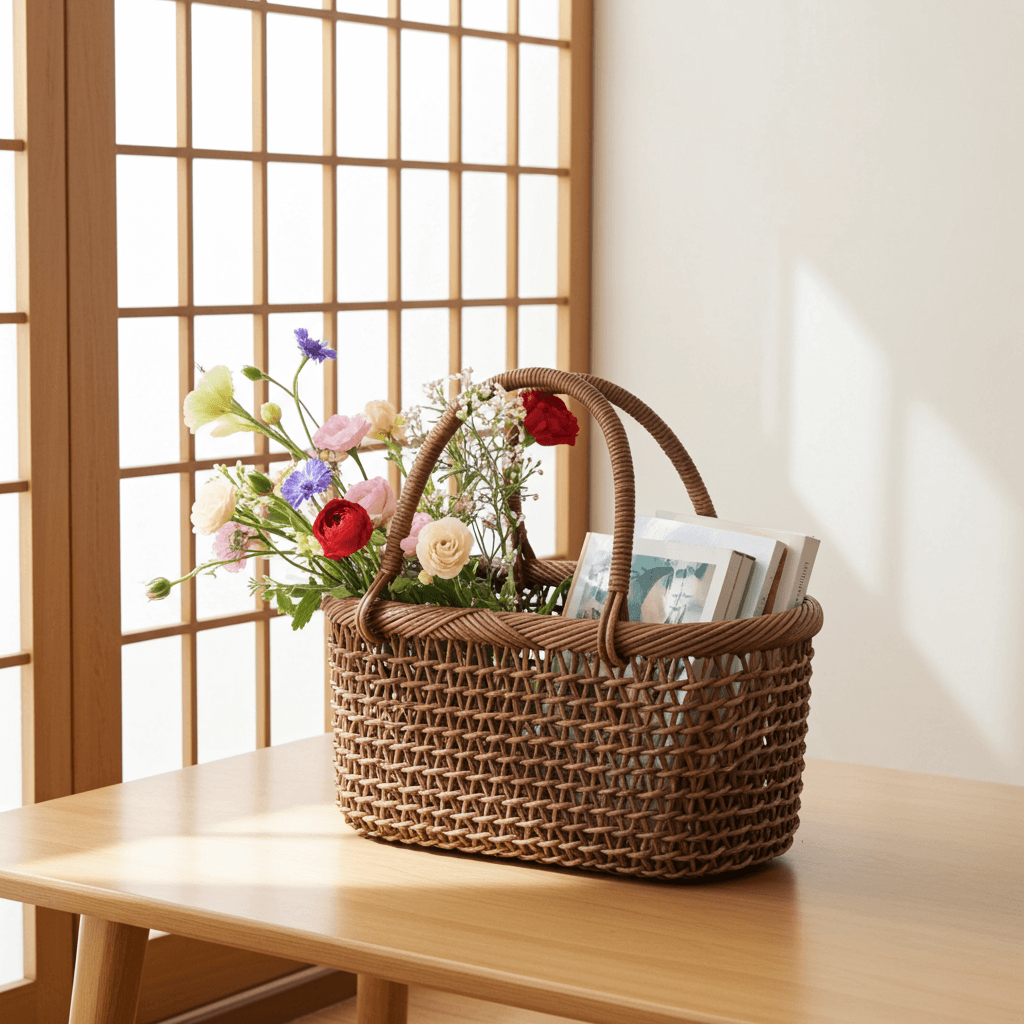 あけび-かごバッグ｜こだし編み｜中サイズ｜小判底｜浅型｜青森県の