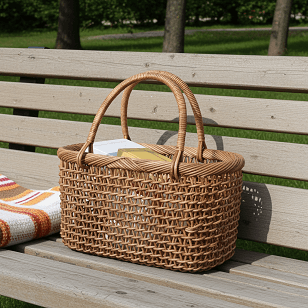 あけび-かごバッグ｜こだし編み｜中サイズ｜小判底｜浅型｜青森県の