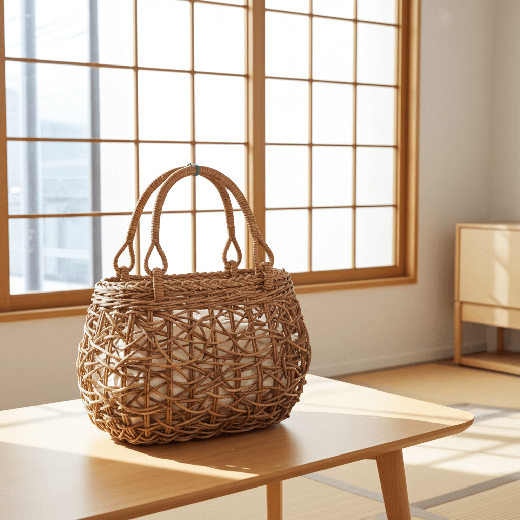 あけび-かごバッグ｜乱れ編み｜中サイズ｜胴張り｜青森県のあけびかご