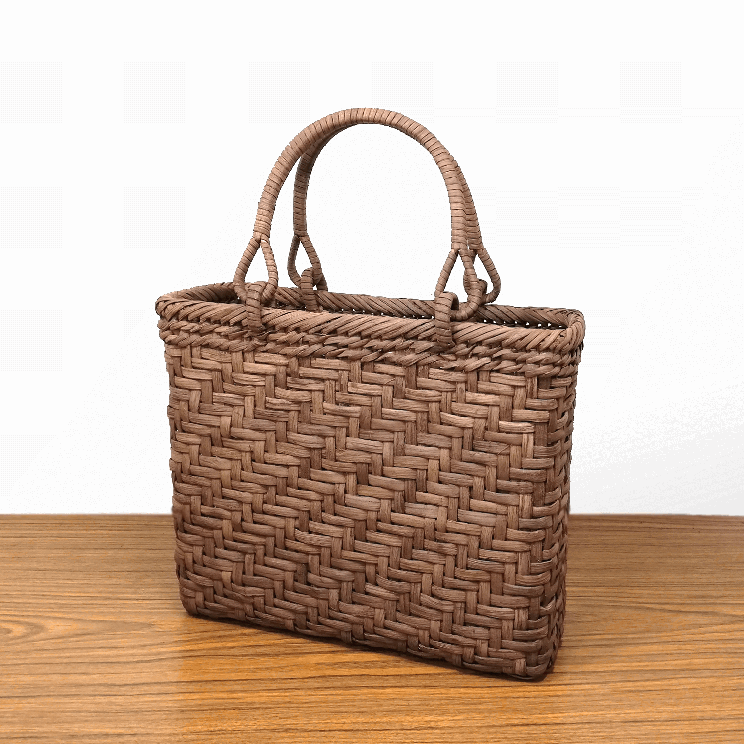 山ぶどう-かごバッグ|国産・山葡萄|網代編み|中サイズ|四角底